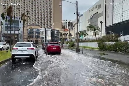 Flooded streets in Tumon, Guam, on Thursday.