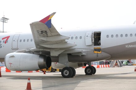 A man was arrested on suspicion of unlocking an emergency exit on an Asiana Airlines flight in South Korea when it was about 700 feet off the ground.