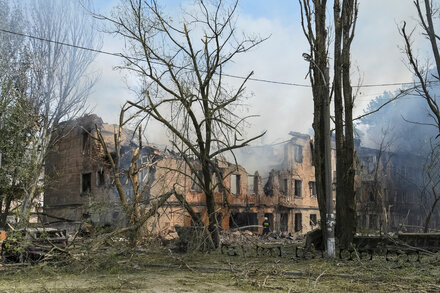 Fire heavily damaged a clinic in Dnipro, Ukraine, after a Russian strike hit the building.
