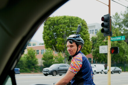 He’s trying to show that it really is possible to get out of your car, even in Los Angeles.