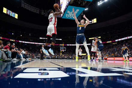 Miami, usually outgunned by the Denver offense, made 17 3-pointers to even the N.B.A. Finals series at one game apiece.