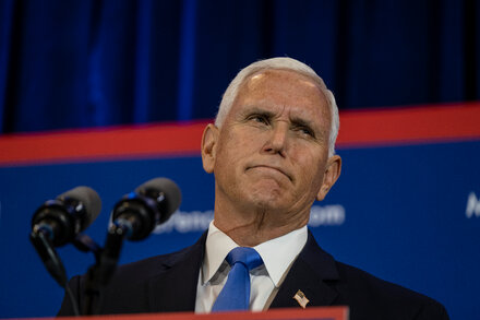 Donald Trump’s former vice president sought to draw a contrast with his old boss while also embracing the actions of their administration.