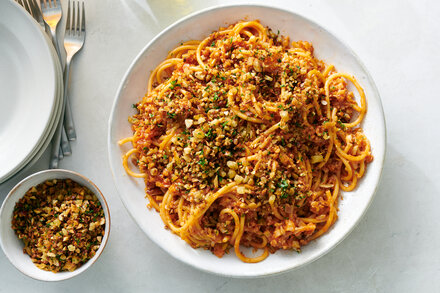 With a nutty, crunchy bread crumb topping.
