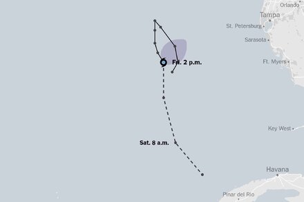 The first named storm of the Atlantic hurricane season was west of Fort Myers, Fla., on Friday afternoon and moving south toward Cuba.